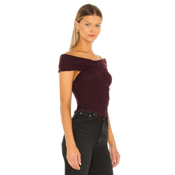 FREE PEOPLE This Cutie Ruched Off-The-Shouder Top Black Raisin - Picture 3 of 7
